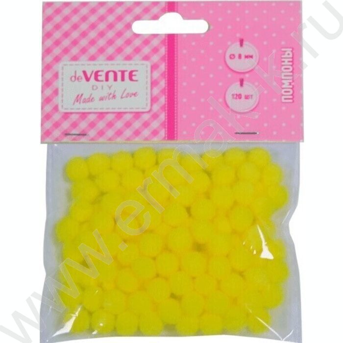 Помпоны d-8мм 120шт, цвет желтый, европодвес | Фото 1