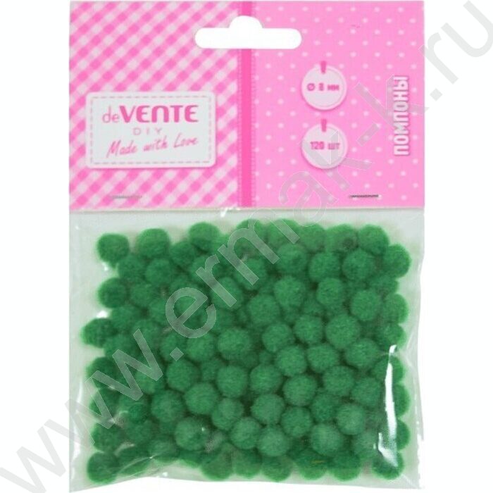 Помпоны d-8мм 120шт, цвет зеленый, европодвес | Фото 1