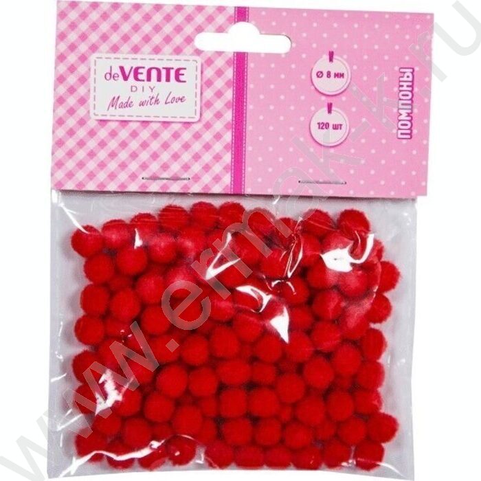 Помпоны d-8мм 120шт, цвет красный, европодвес | Фото 1