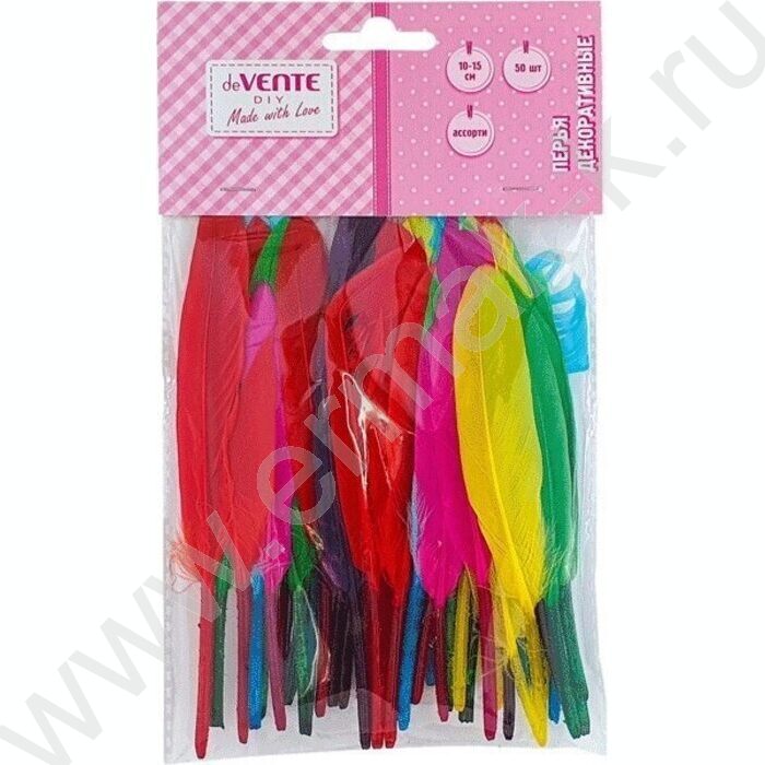 Перья для декорирования "Пестрый микс" 10-15см, 50 шт /гусиные /ассорти цветов | Фото 1