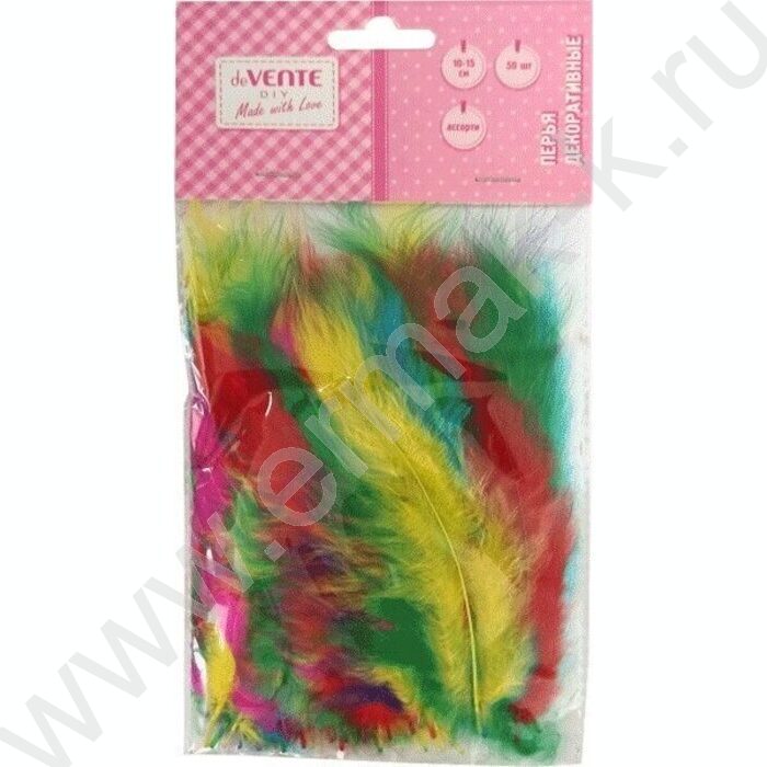 Перья для декорирования "Пестрый микс" 10-15см, 50 шт /индюшиные /ассорти цветов | Фото 1