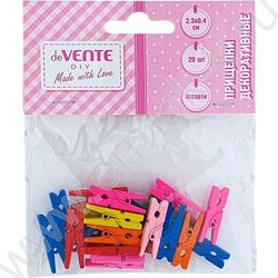 Прищепки декоративные "Цветной микс" 2,5*0,4см  20шт цвета ассорти, дерево /блистер | Фото 1