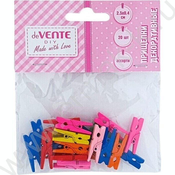 Прищепки декоративные "Цветной микс" 2,5*0,4см  20шт цвета ассорти, дерево /блистер | Фото 1
