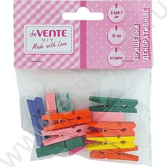 Прищепки декоративные "Цветной микс" 3,5*0,7см  12шт цвета ассорти, дерево /блистер | Фото 1