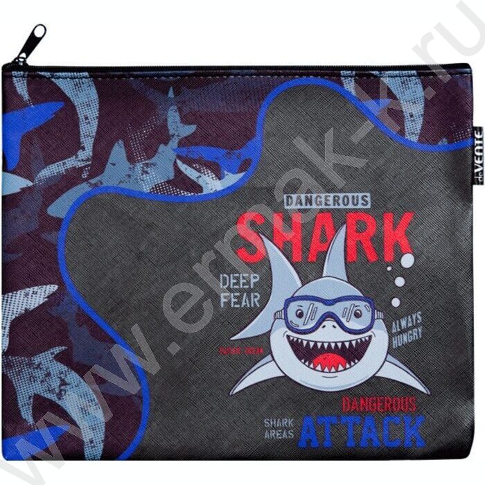 Папка д/тетрадей A5 24x20см "Shark" искусств. кожа, на молнии сверху | Фото 1