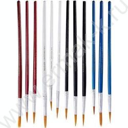 Кисть набор  3шт /нейлон круглые №2,№4,№6/ обойма обжимная,ручка деревянная цветная, ОПП-упаковка  | Фото 2