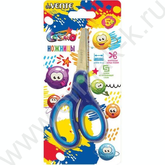 Ножницы 13см детские Cosmo закругленные кончики лезвий, прорезинен. ручки, блистер | Фото 1