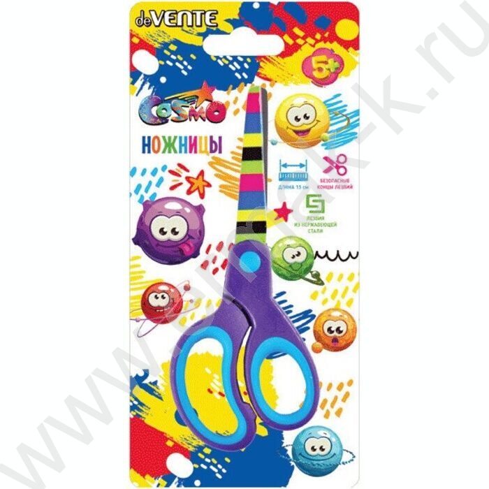 Ножницы 13см детские Cosmo закругленные кончики лезвий, прорезинен. ручки, блистер | Фото 2