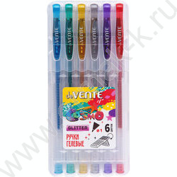 Ручка гелевая /набор  6цв/ 1мм "Cosmo Glitter" /блестки/ прозрачный корпус /блистер | Фото 1