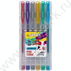 Ручка гелевая /набор  6цв/ 1мм "Cosmo Metallic" /металлик/ прозрачный корпус /блистер | Фото 1