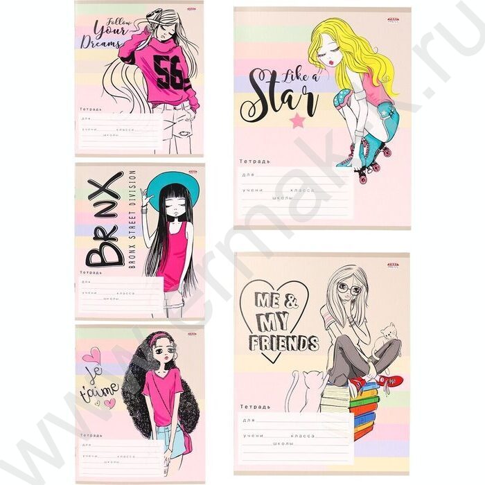 Тетрадь  12л линейка "Стильная девочка" 5видов | Фото 1