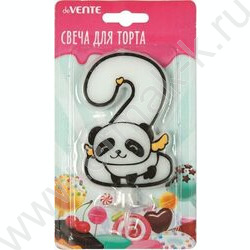 Свеча -цифра "2" тортовые Панда с рисунком, белая 9,1*6,6*1см /блистер | Фото 1