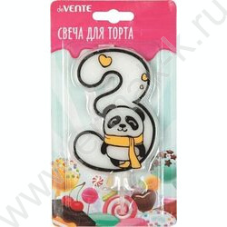 Свеча -цифра "3" тортовые Панда с рисунком, белая 9,1*6,6*1см /блистер | Фото 1