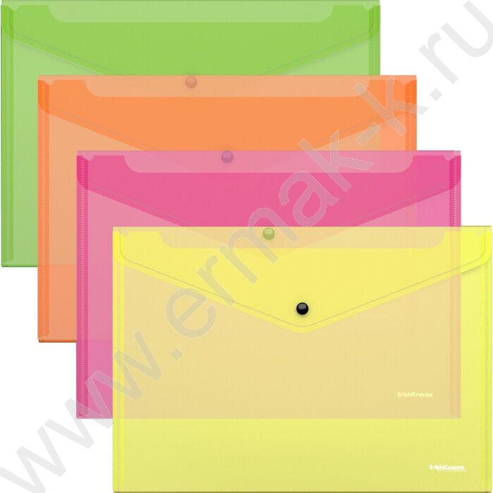 Папка-конверт на кнопке А4 Fizzy Neon ассорти | Фото 1