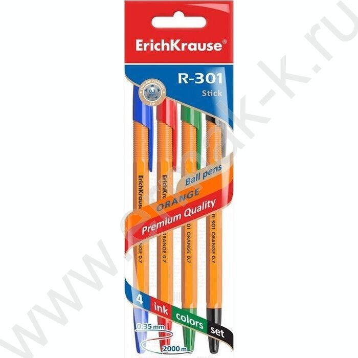 Ручка шар /набор  4шт/4цв R-301 Stick Orange 0,7мм | Фото 2