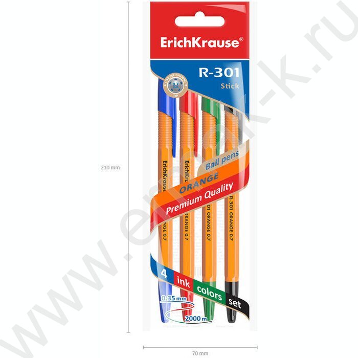 Ручка шар /набор  4шт/4цв R-301 Stick Orange 0,7мм | Фото 3