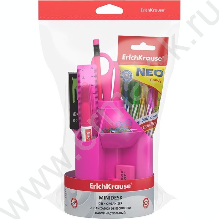 Офисный набор 13 предм. Mini Desk, Neon Solid /вращающийся /розовый | Фото 3