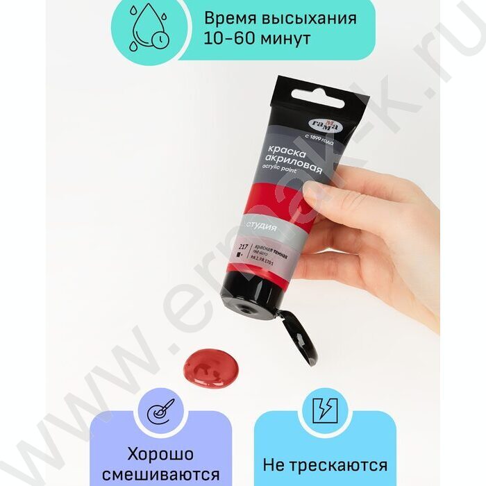 Краска акриловая 75мл "Студия", красная темная /пластик. туба | Фото 3