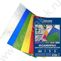 Фоамиран цветной голографический А4  5л/5цв 2мм пл.пакет с европодвесом | Фото 1