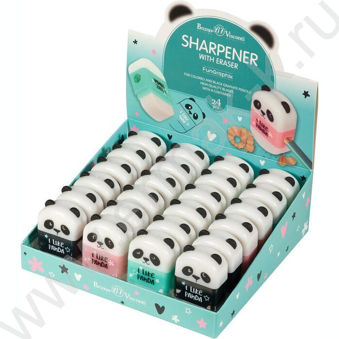 Точилка 1отв. пластик/с контейнером+ластик/ FunGraphix. Панда 3вида | Фото 9