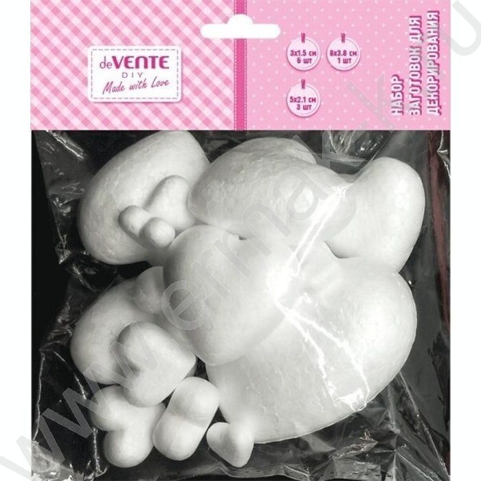 Пенопластовые фигурки набор "Сердца" - 30*15мм 6 шт, 50*21мм 3 шт, 80*38мм 1 шт | Фото 1