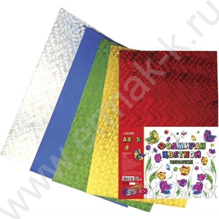 Фоамиран цветной голографический А3  5л/5цв 2мм пл.пакет с европодвесом | Фото 1