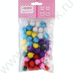 Помпоны с блестками d-15мм 50шт цвет ассорти /блистер | Фото 1