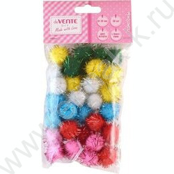 Помпоны с блестками d-20мм 30шт цвет ассорти /блистер | Фото 1