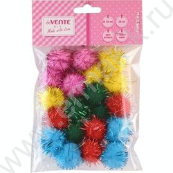 Помпоны с блестками d-25мм 20шт цвет ассорти /блистер | Фото 1