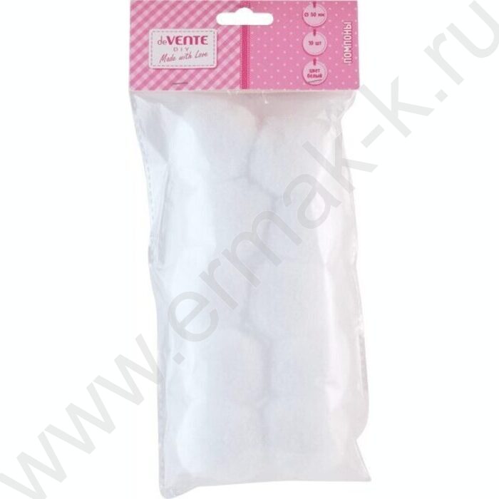 Помпоны d-50мм 10шт, цвет белый, европодвес | Фото 1