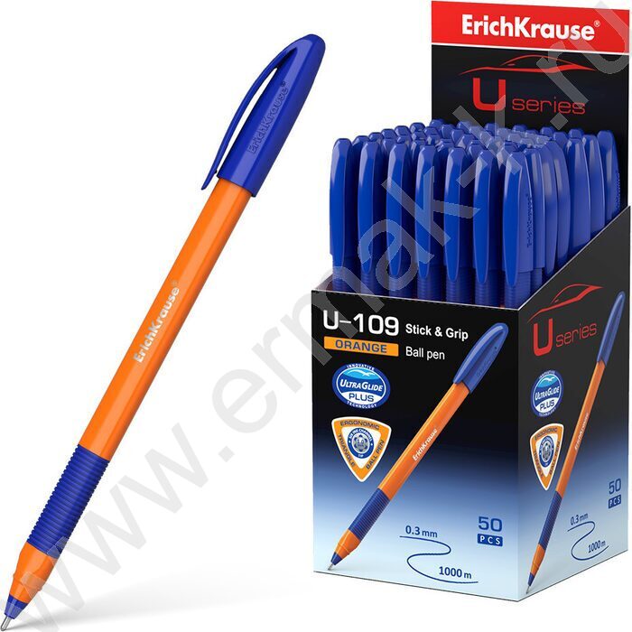 Ручка шар U-109 Stick&Grip Orange 1,0мм, синяя /форма корп. - треугольная | Фото 2