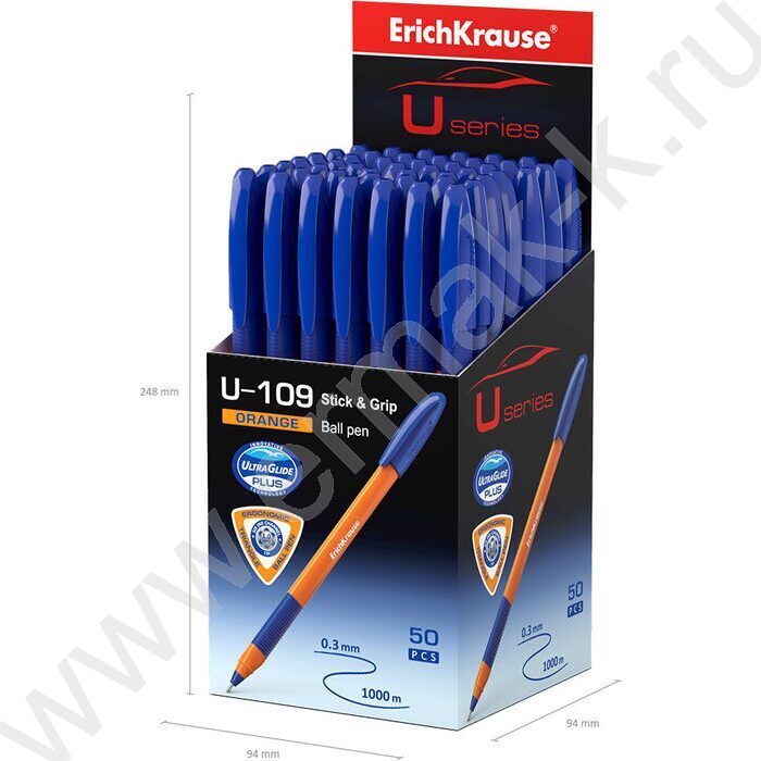 Ручка шар U-109 Stick&Grip Orange 1,0мм, синяя /форма корп. - треугольная | Фото 4