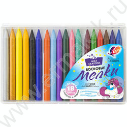 Мелки восковые 18цв Волшебная палитра (зол. + сер.) европодвес | Фото 1