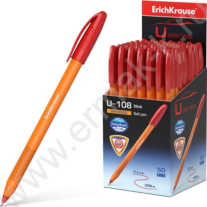 Ручка шар U-108 Stick Orange 1,0мм, красная /форма корпуса - треугольная | Фото 2