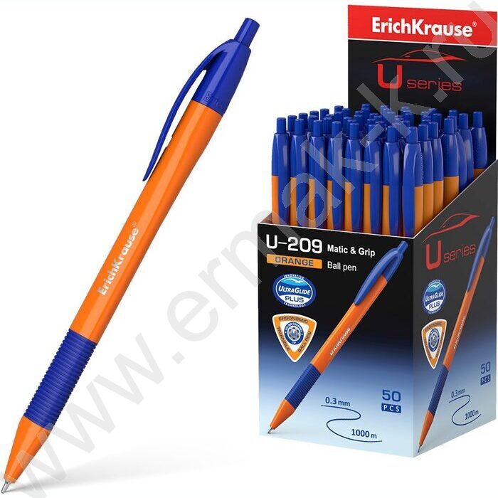 Ручка шар авт U-209 Matic&Grip Orange 1.0мм, синяя /корпус-треуголный, оранжевый /резин. держатель | Фото 2