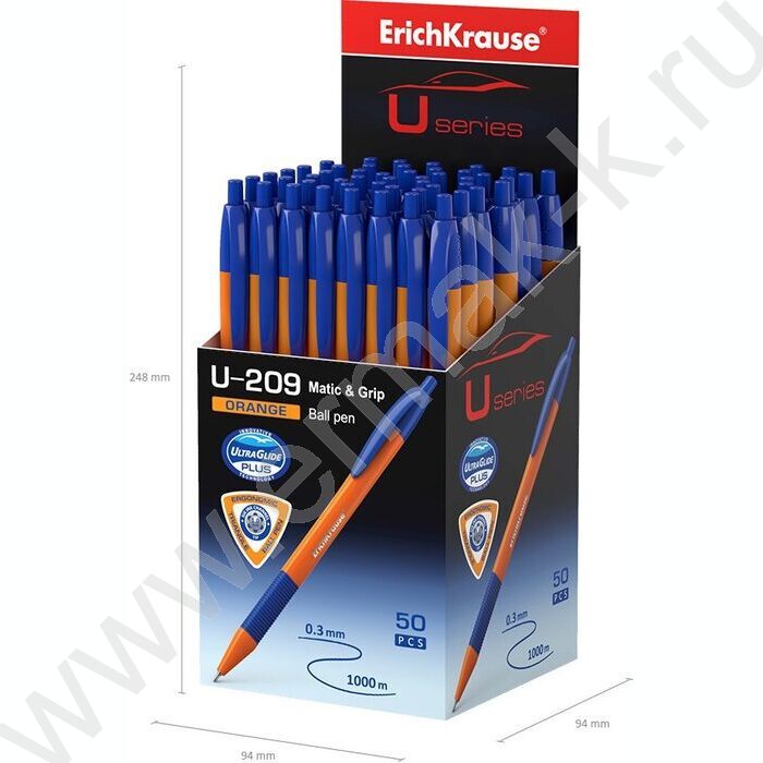 Ручка шар авт U-209 Matic&Grip Orange 1.0мм, синяя /корпус-треуголный, оранжевый /резин. держатель | Фото 4
