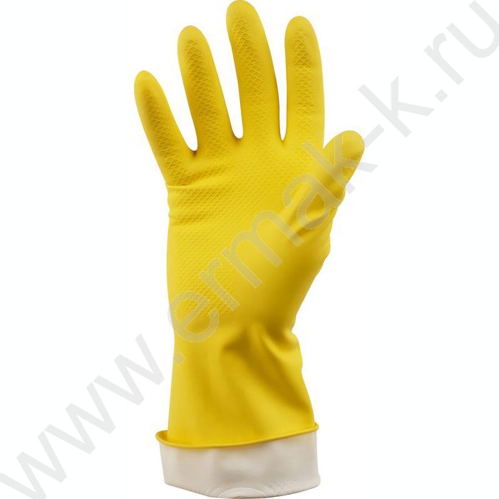 Перчатки резиновые с хлопковым напылением L "Стандарт+" /супер прочные, желтые | Фото 2