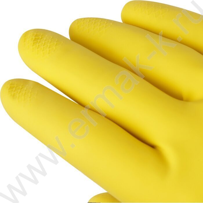 Перчатки резиновые с хлопковым напылением L "Стандарт+" /супер прочные, желтые | Фото 4
