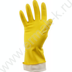 Перчатки резиновые с хлопковым напылением S "Стандарт+" /супер прочные, желтые | Фото 2