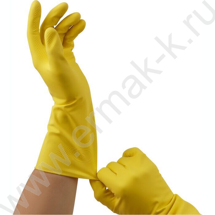 Перчатки резиновые с хлопковым напылением S "Стандарт+" /супер прочные, желтые | Фото 8