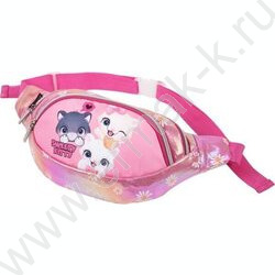 Сумка поясная "Sweet Cats" блестящая ткань /1отд., 1перед. карман, регул. пояс с пряжкой | Фото 1