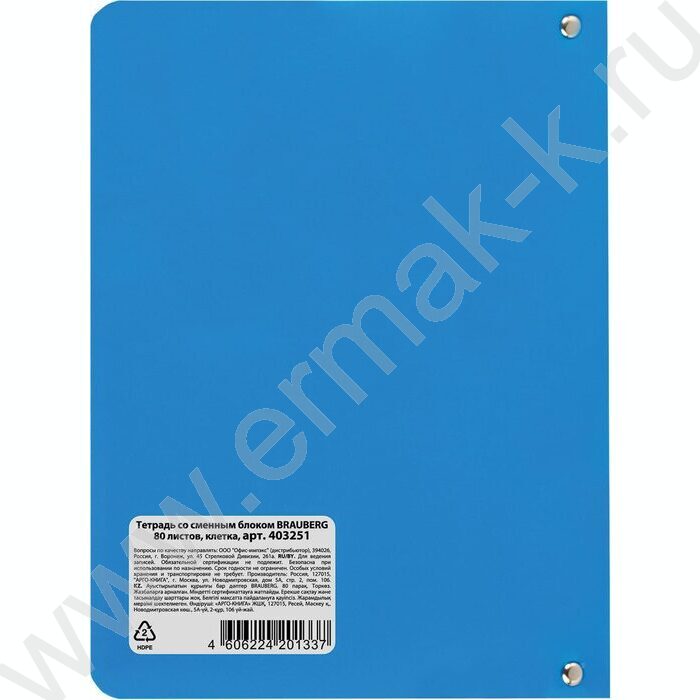 Тетрадь  80л А5 клетка/кольца/пластик обл. /голубая | Фото 5