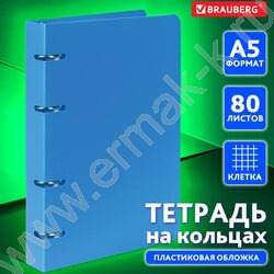 Тетрадь  80л А5 клетка/кольца/пластик обл. /голубая | Фото 7