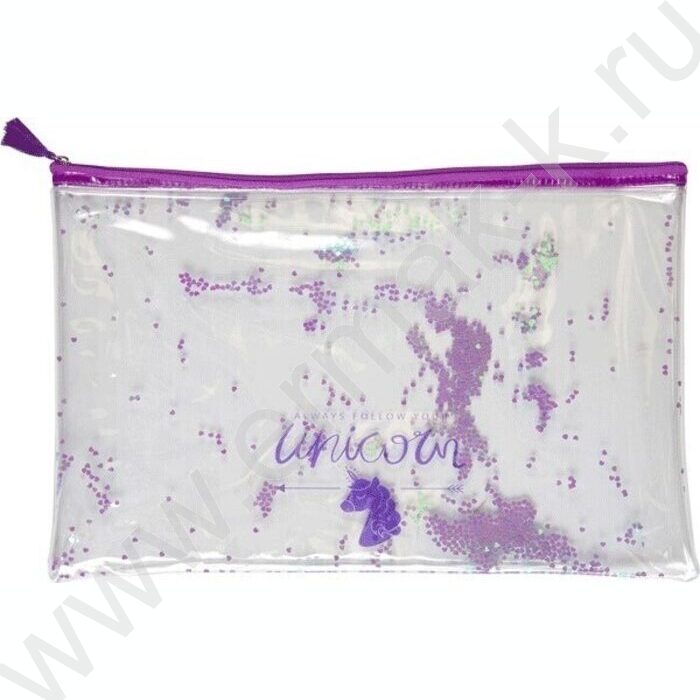 Папка-конверт на молнии A4 (330*220мм) "Glitter Dream" /прозр. ПВХ с печатью и конфетти /ассорти | Фото 2