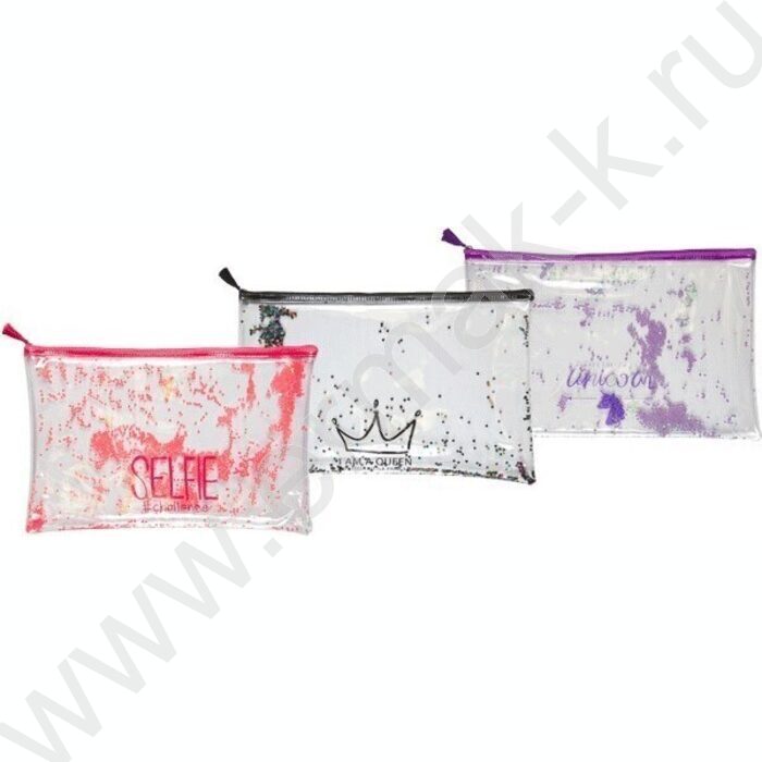 Папка-конверт на молнии A4 (330*220мм) "Glitter Dream" /прозр. ПВХ с печатью и конфетти /ассорти | Фото 3