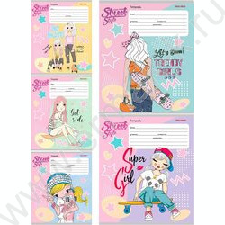 Тетрадь  12л линейка косая "Стильные девчонки" ассорти | Фото 1