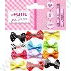 Декоративные украшения из ткани "Бантики в горошек" 12шт 35*23мм, ассорти цветов /блистер | Фото 2