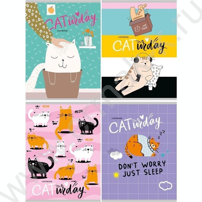 Тетрадь  96л клетка "Будни котиков" ассорти | Фото 1