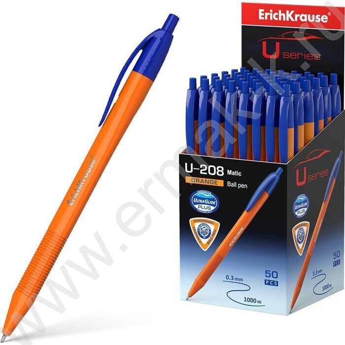 Ручка шар авт U-208 Matic Orange 1.0мм, синяя /корпус-треугольный, оранжевый | Фото 2