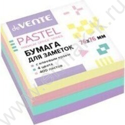 Бумага д/записей  76*76мм /400л, 80г/м², "Pastel" с липким краем | Фото 1